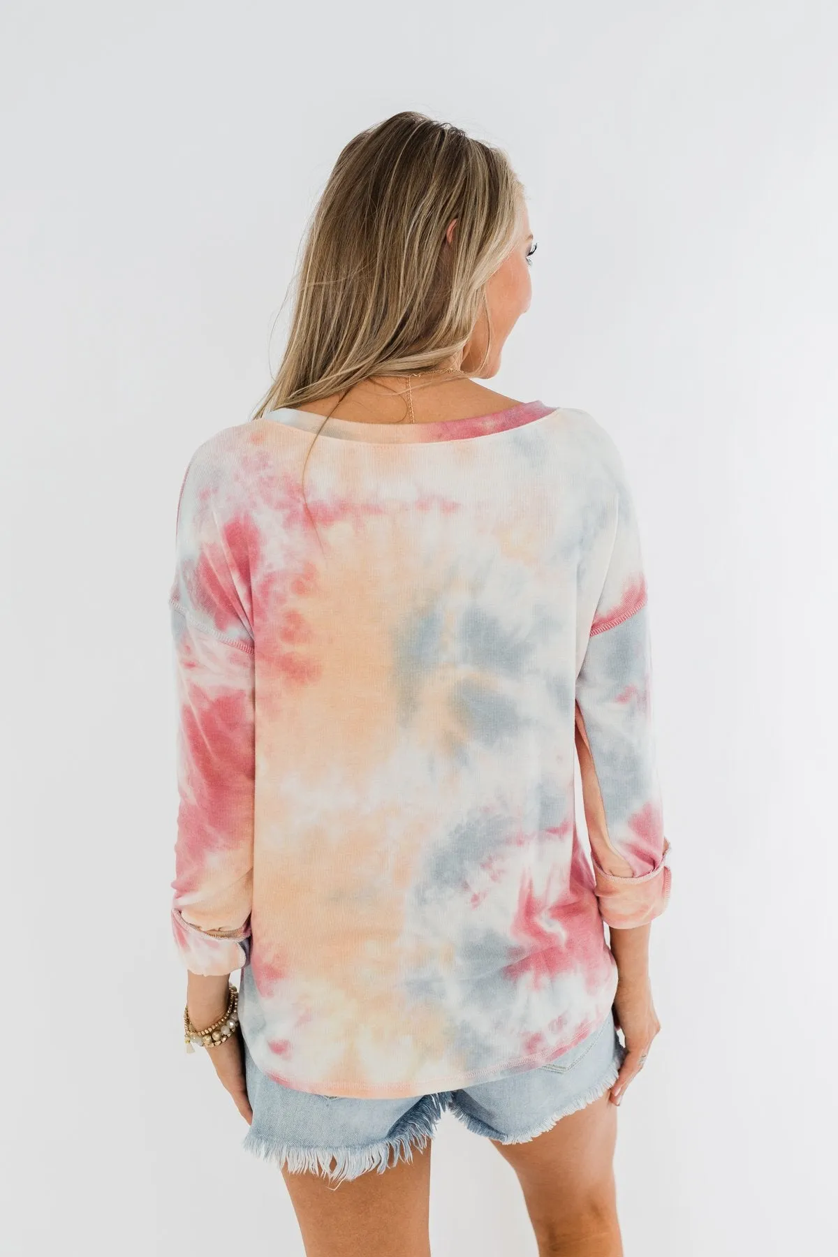 Tie Dye Lounge Pullover Top- Cherry, Light Orange, & Blue