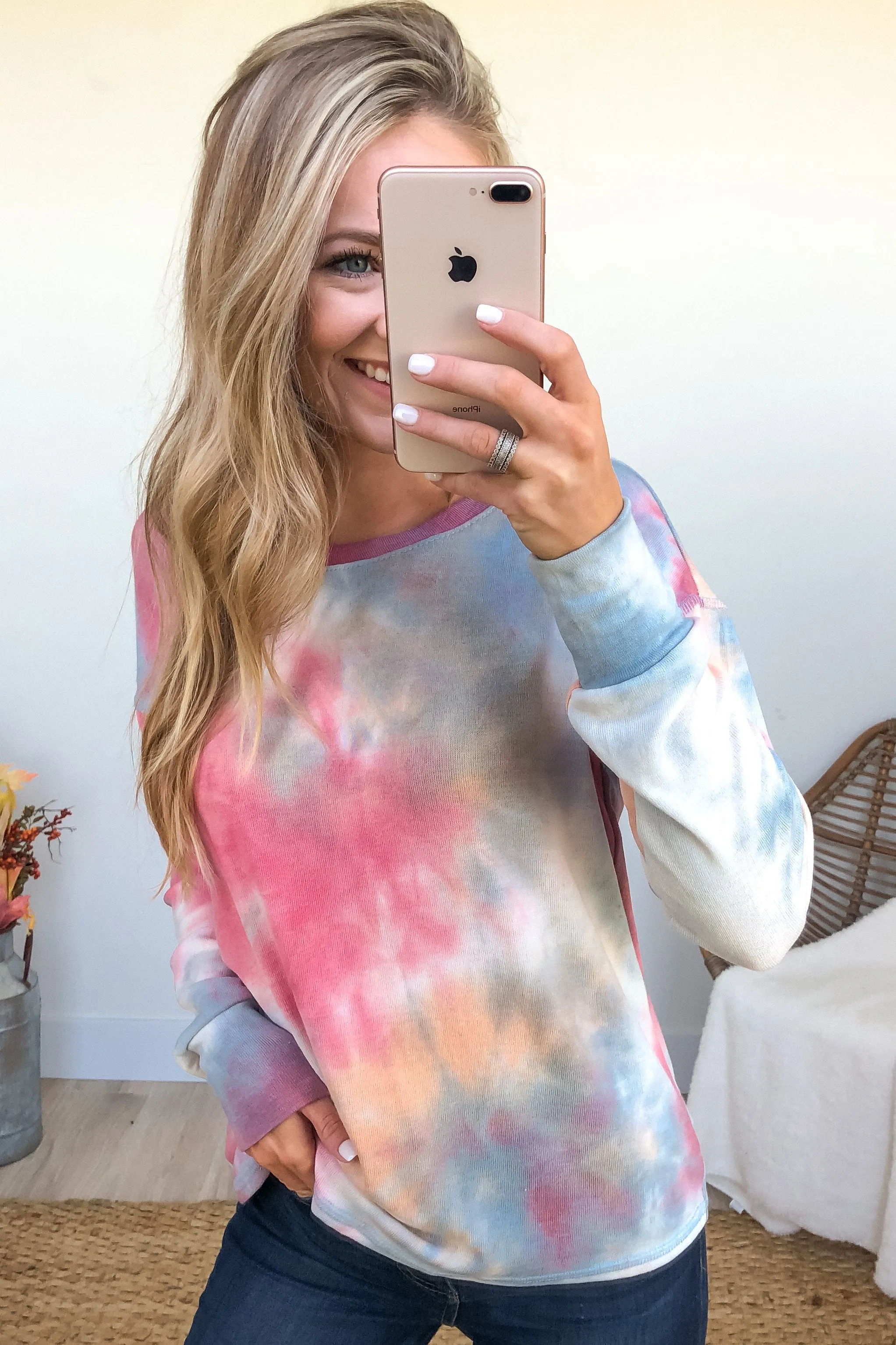 Tie Dye Lounge Pullover Top- Cherry, Light Orange, & Blue