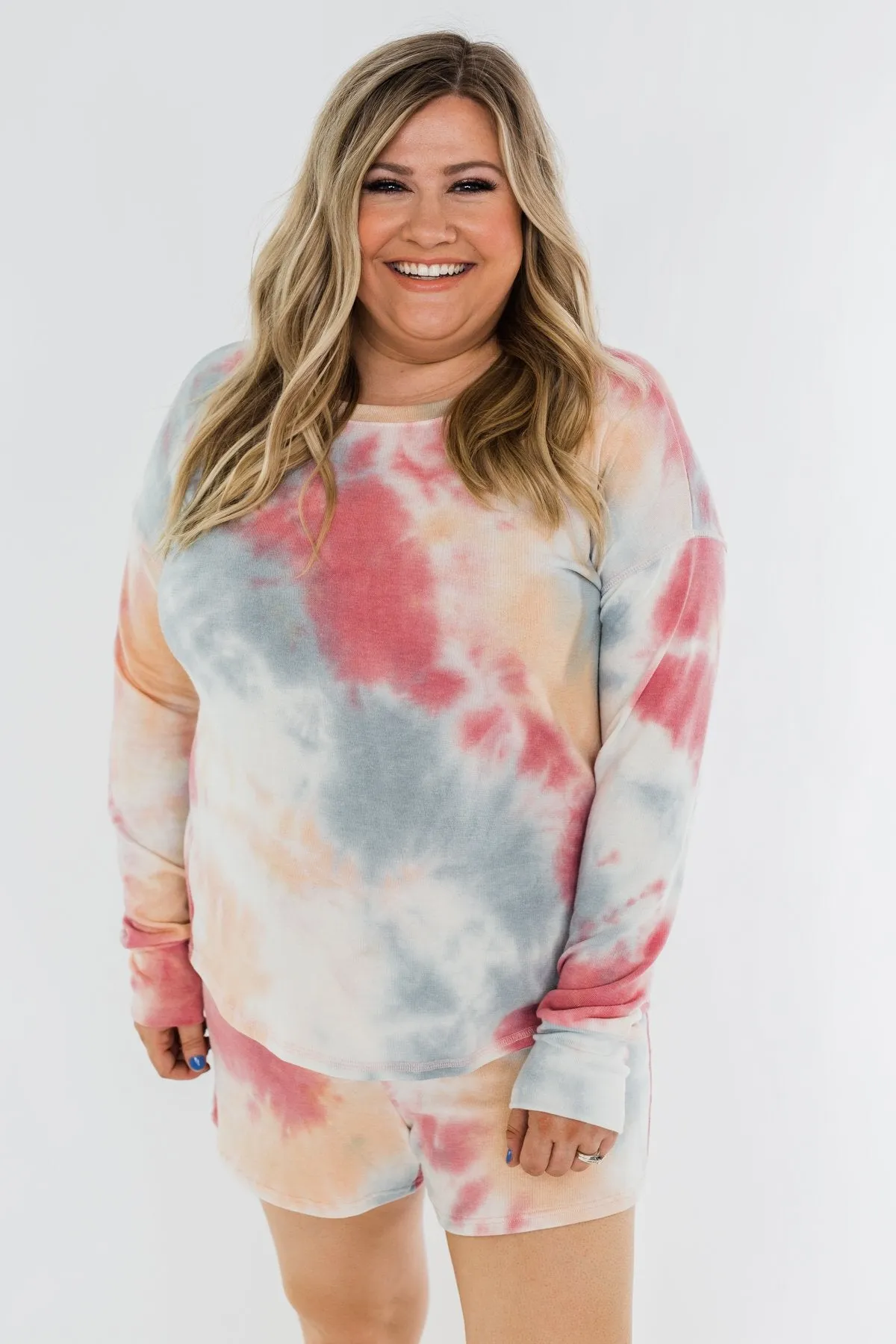 Tie Dye Lounge Pullover Top- Cherry, Light Orange, & Blue