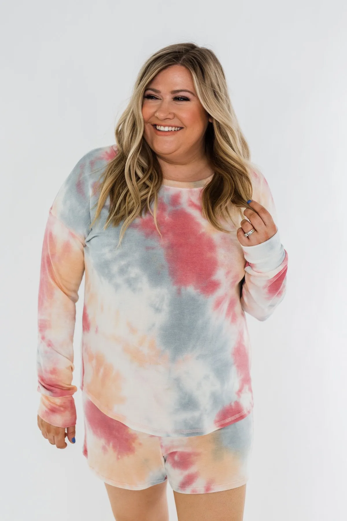 Tie Dye Lounge Pullover Top- Cherry, Light Orange, & Blue