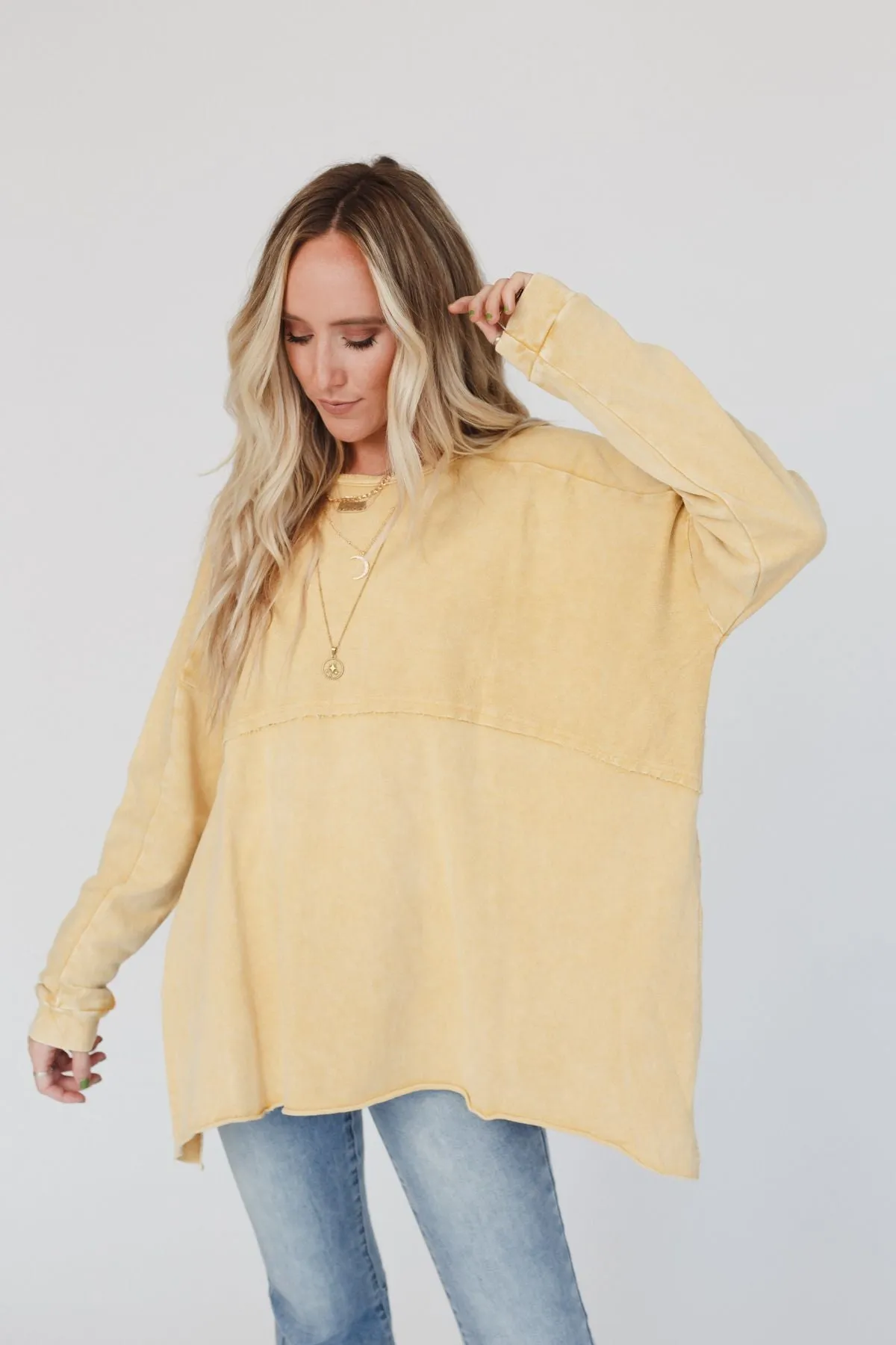 Time Off Terry Knit Pullover Top - Mustard