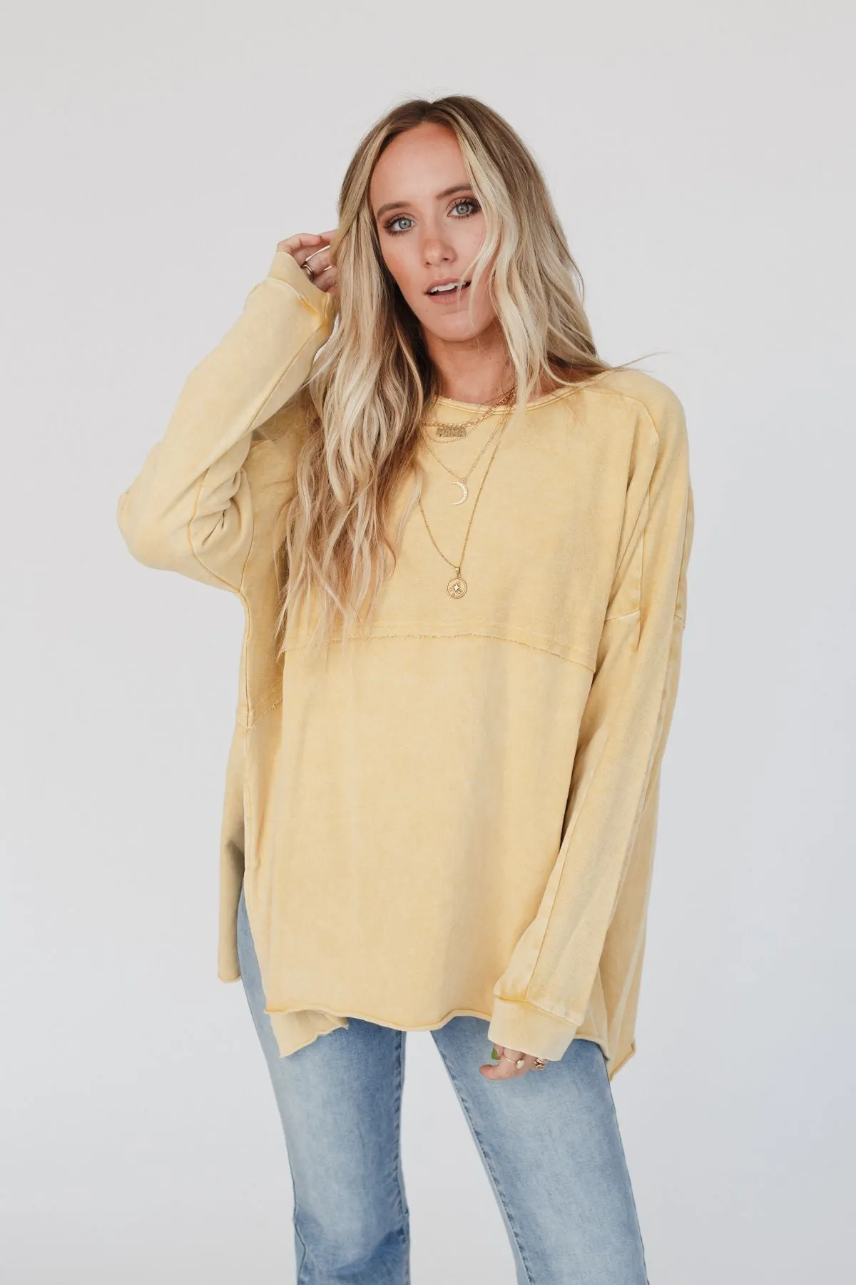 Time Off Terry Knit Pullover Top - Mustard