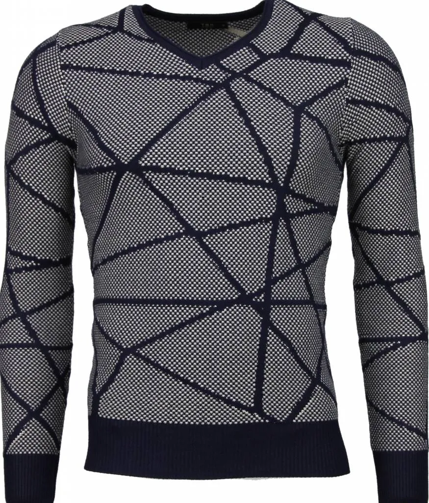 TMK Casual Sweater - Trendy Wool Sweater Men - Grey / Blue