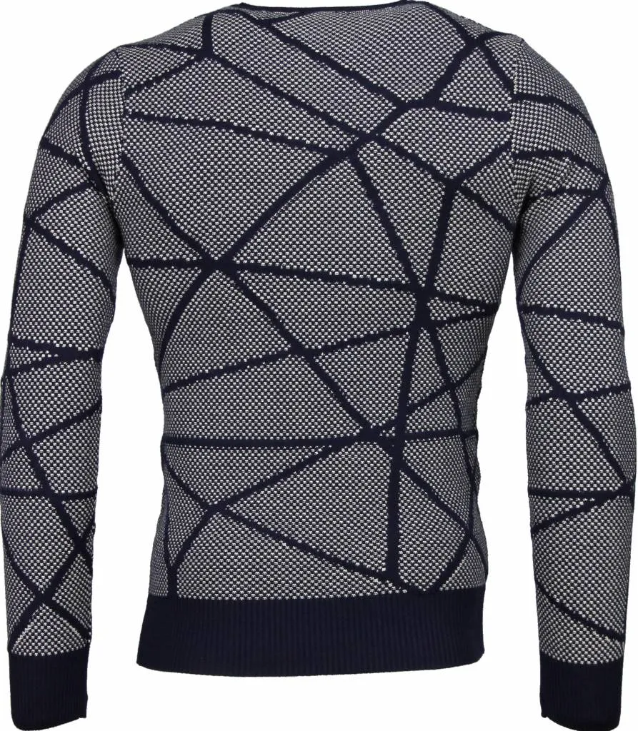 TMK Casual Sweater - Trendy Wool Sweater Men - Grey / Blue