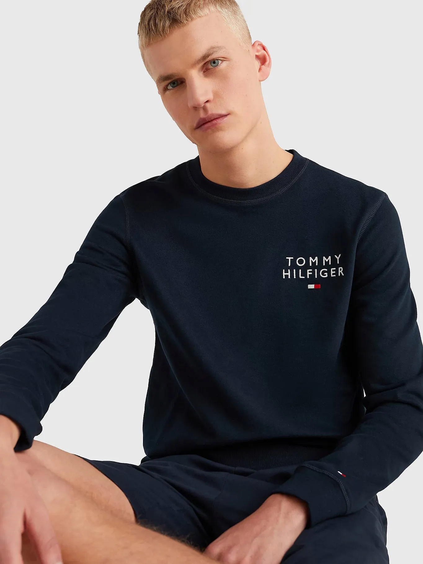 Tommy Hilfiger Mens Crew Neck Logo Lounge Sweatshirt