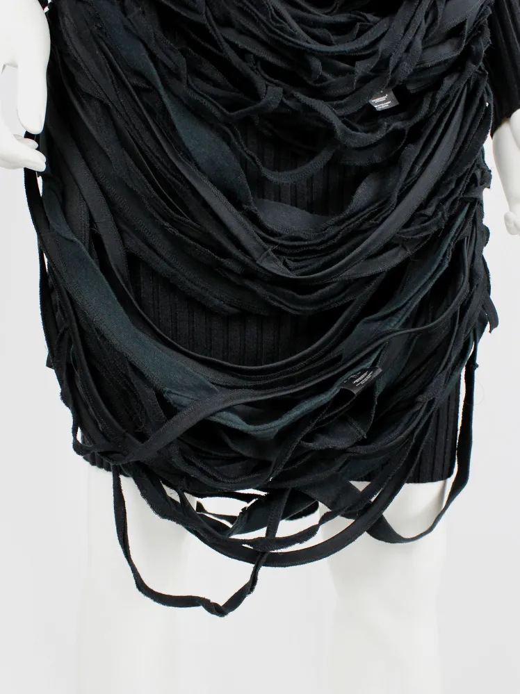 Undercover black knit dress with mock turtleneck and wrapped in shredded t-shirt straps — spring 2006