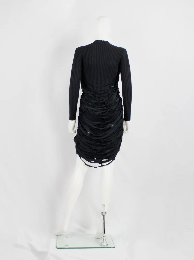 Undercover black knit dress with mock turtleneck and wrapped in shredded t-shirt straps — spring 2006