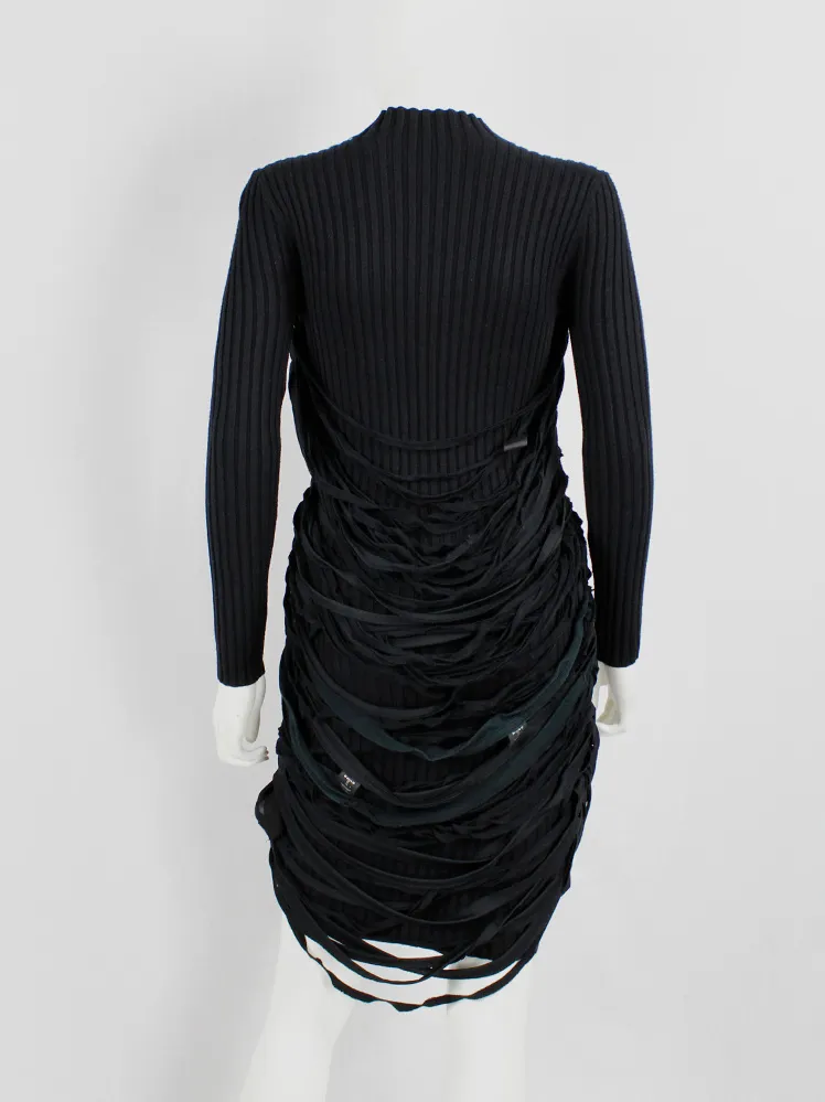 Undercover black knit dress with mock turtleneck and wrapped in shredded t-shirt straps — spring 2006