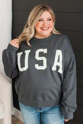 USA Crew Neck Pullover- Dark Grey