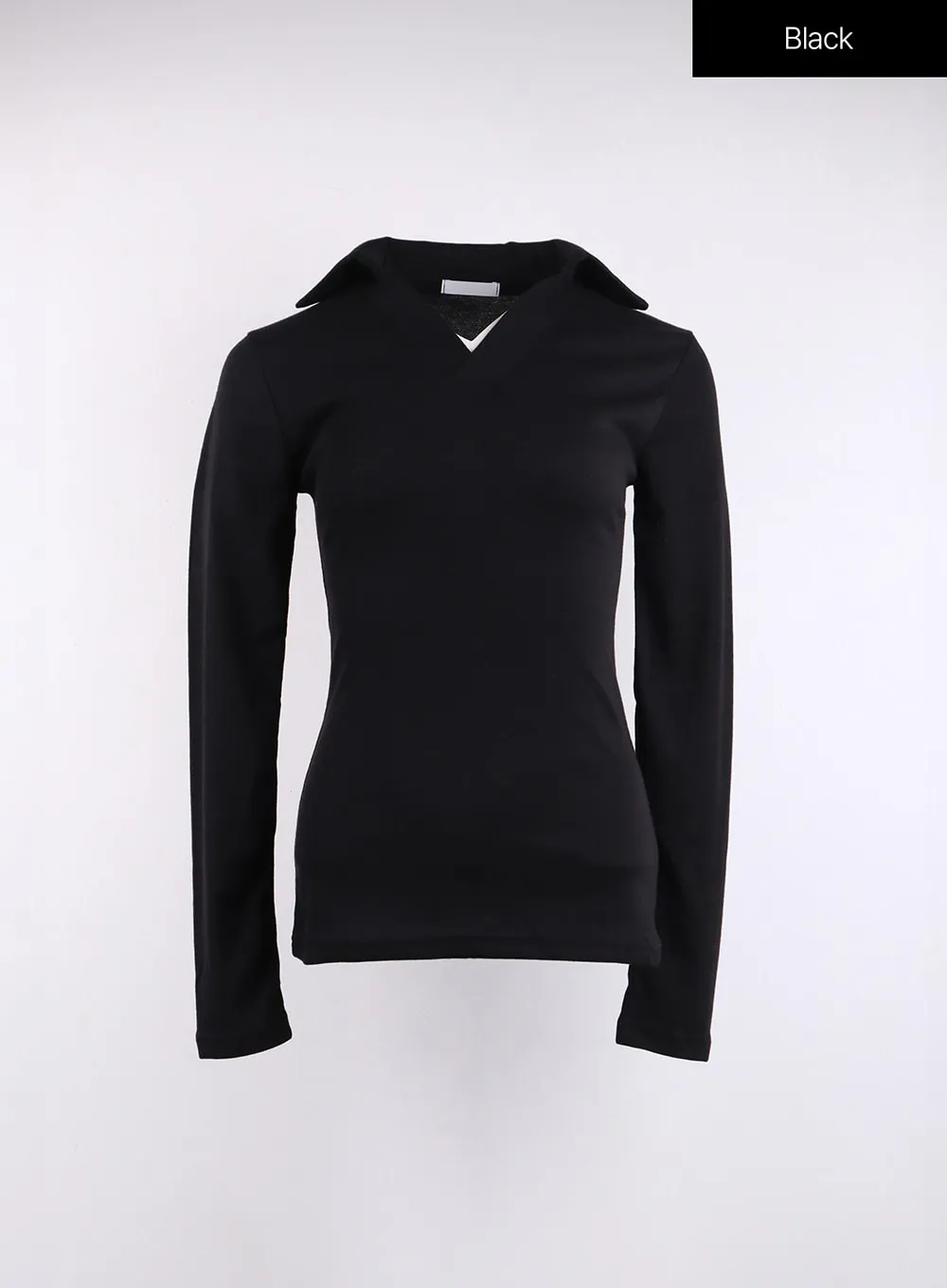 V-Neck Collar Long Sleeve Tee CJ419