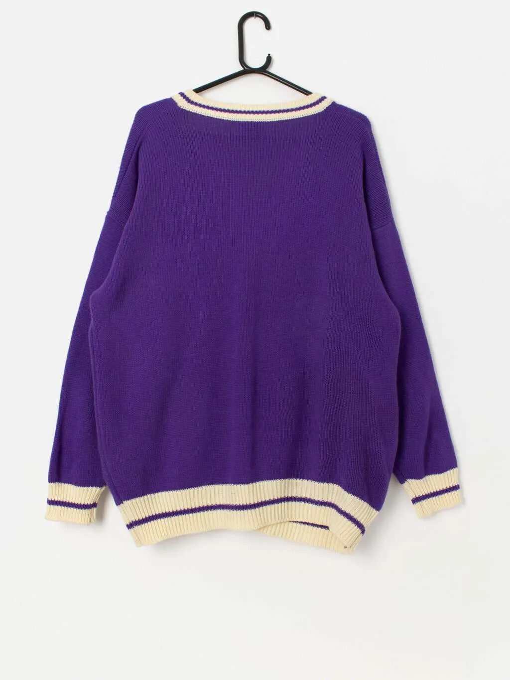 Vintage Cin Cin oversized purple cardigan with racing theme appliqué – Medium / Large