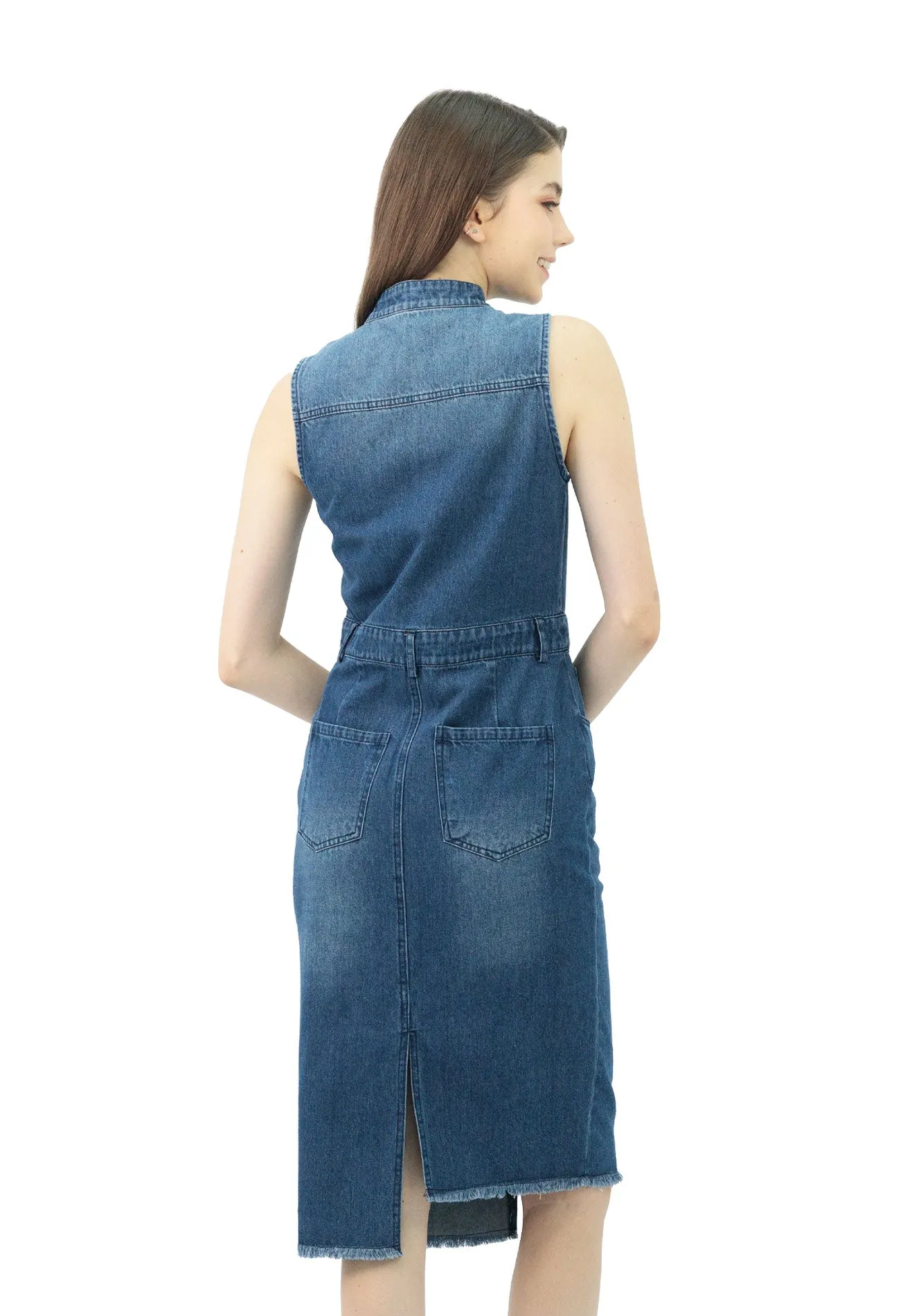 VOIR JEANS Button Front Sleeveless Denim Dress