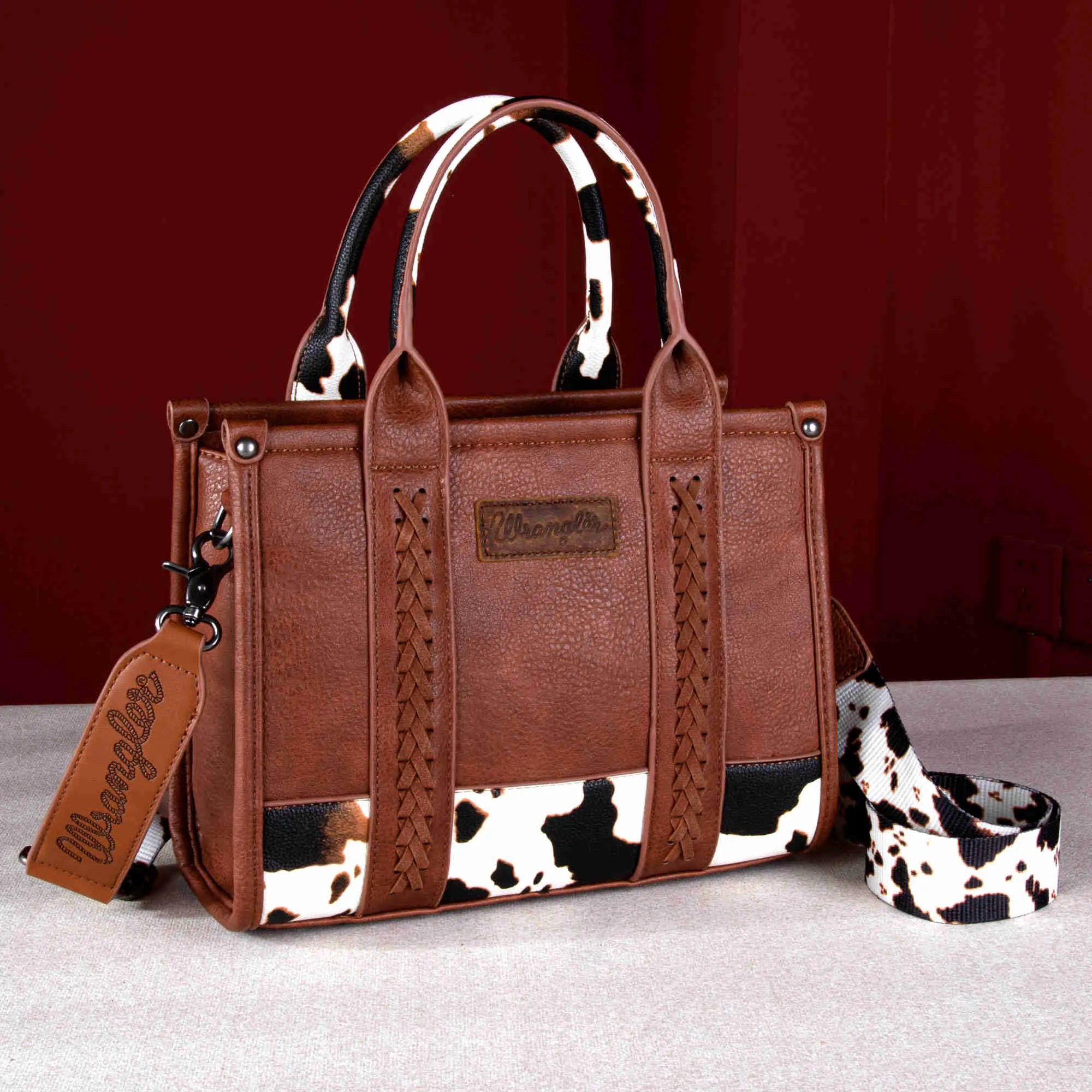 WG102-8120S  Wrangler Cow Print Concealed Carry Tote/Crossbody