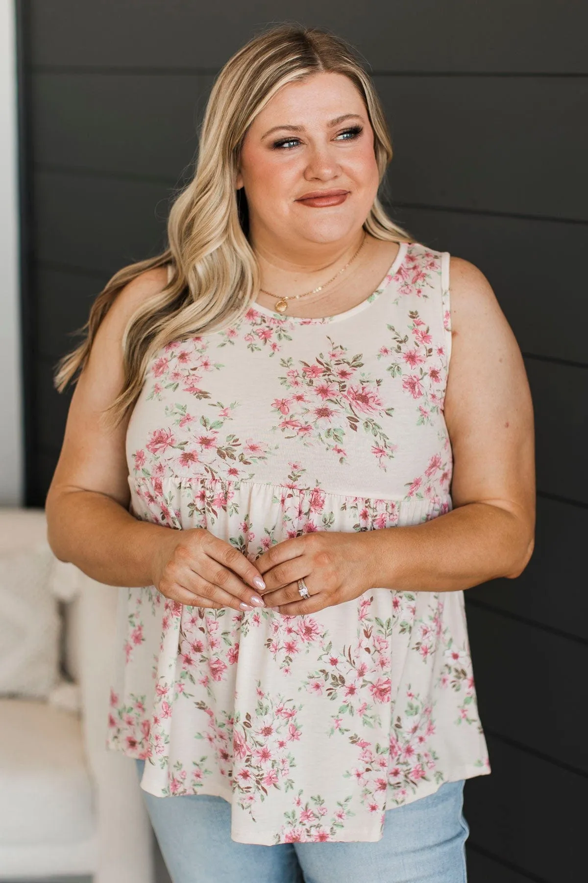 Wish Me Luck Floral Tank Top- Cream