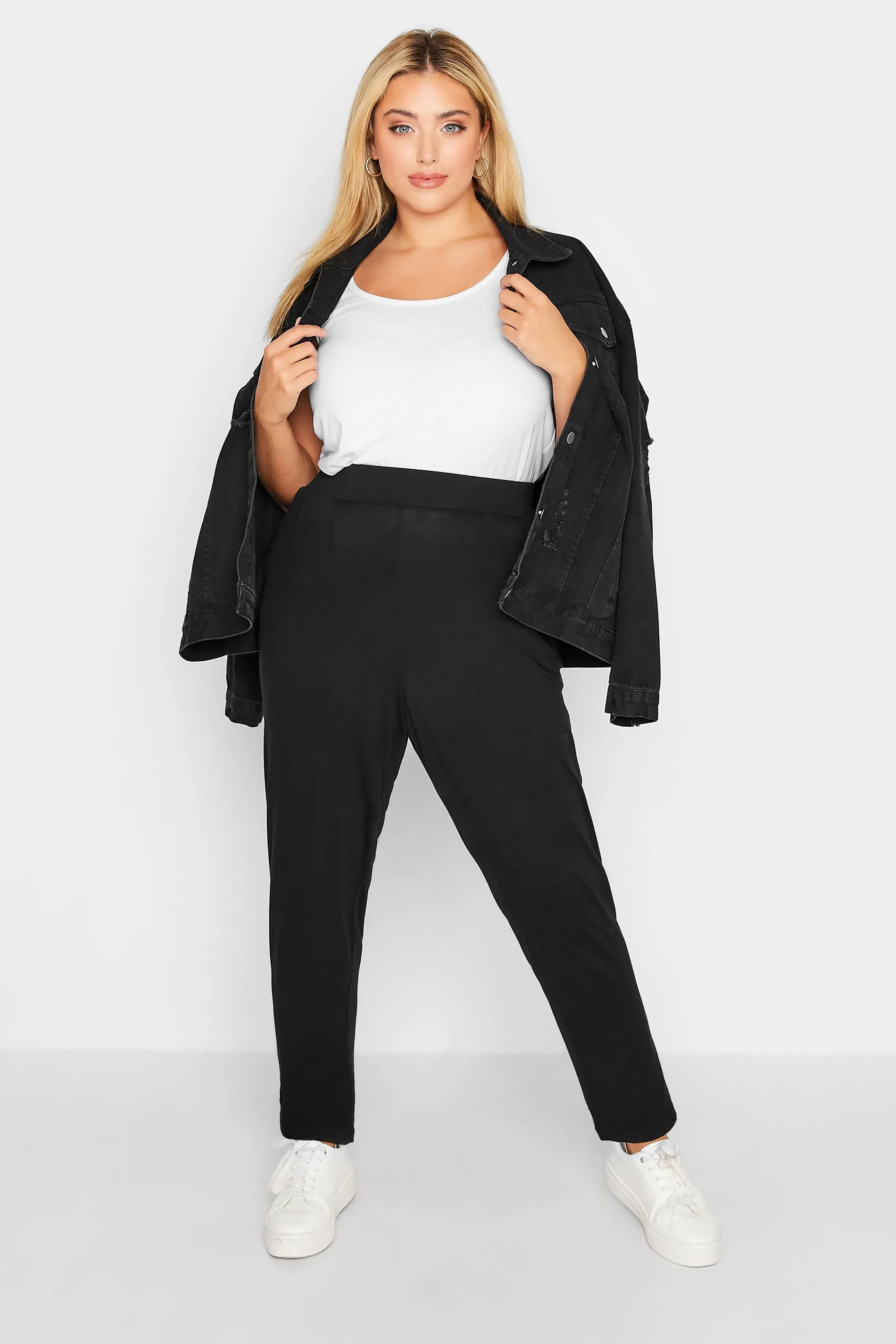 YOURS Curve Black Double Pleat Jersey Stretch Joggers